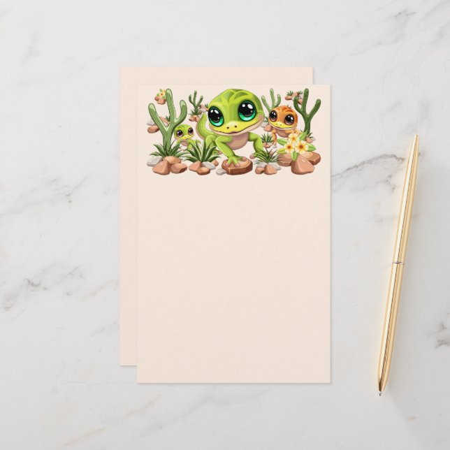 Baby Geckos Cute Cartoon Characters Stationery (Front/Back In Situ)