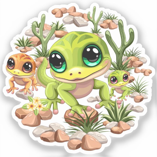 Baby Geckos Cute Cartoon Characters Sticker (Front)