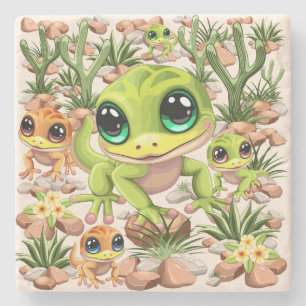 Baby Geckos Cute Cartoon Characters Stone Coaster