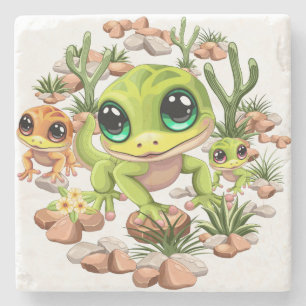 Baby Geckos Cute Cartoon Characters Stone Coaster