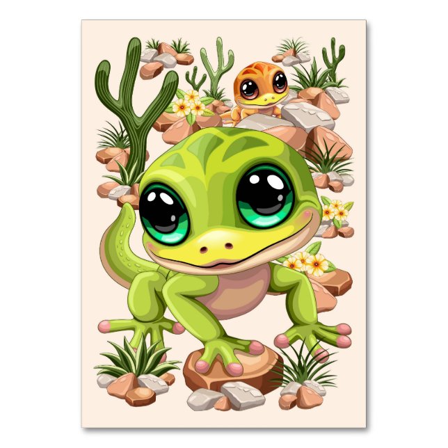 Baby Geckos Cute Cartoon Characters Table Number (Front)