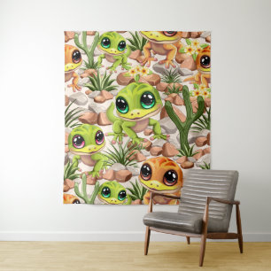 Baby Geckos Cute Cartoon Characters Tapestry
