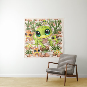 Baby Geckos Cute Cartoon Characters Tapestry