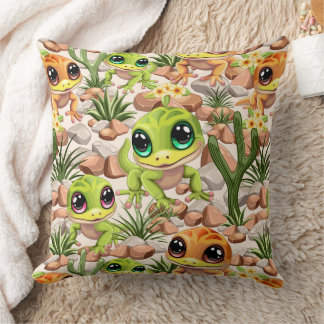 Baby Geckos Cute Cartoon Characters Throw Pillow