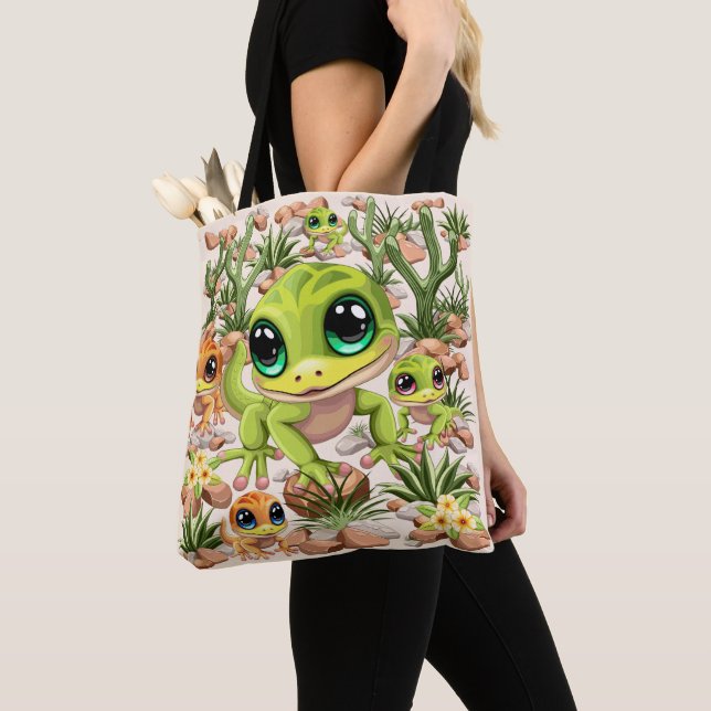 Baby Geckos Cute Cartoon Characters Tote Bag (Close Up)