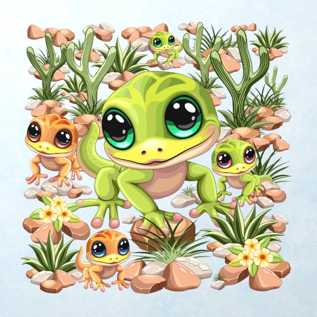 Baby Geckos Cute Cartoon Characters Wall Decal (Insitu 1)