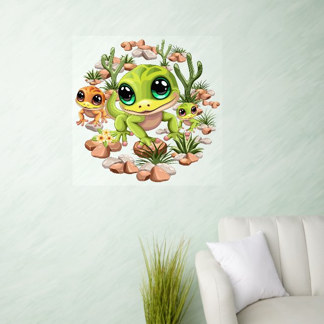 Baby Geckos Cute Cartoon Characters Wall Decal (Living Room)