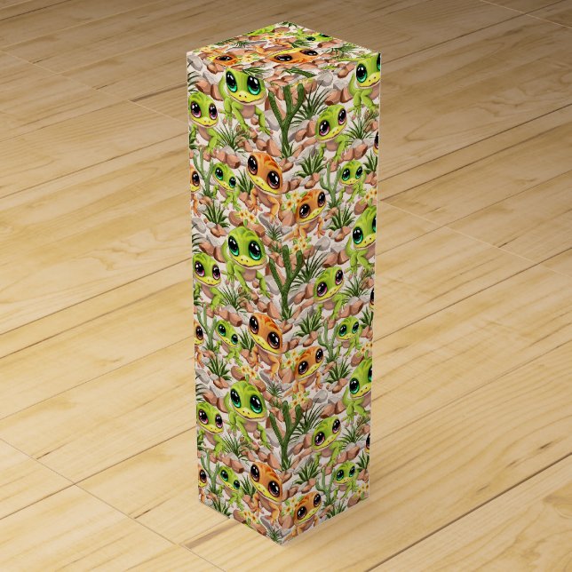 Baby Geckos Cute Cartoon Characters Wine Box (Front)