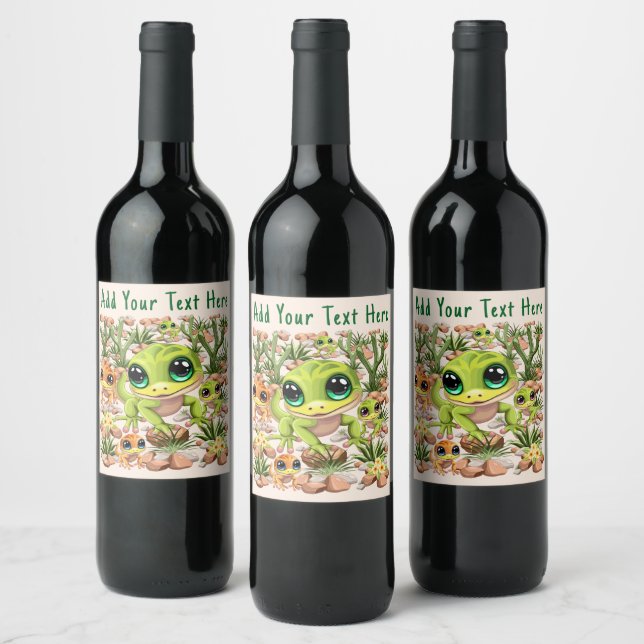 Baby Geckos Cute Cartoon Characters Wine Label (Bottles)
