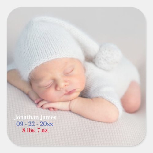 Baby Gender Neutral Photo Birth Announcement Square Sticker