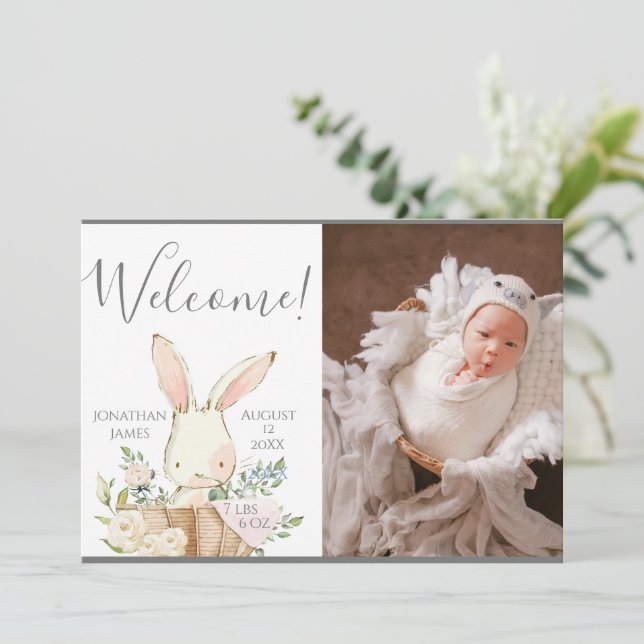 Baby Gender Neutral Photo Script Birth Announcement (Standing Front)