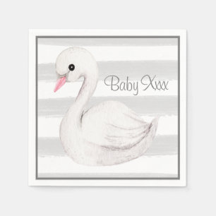 Baby Gender Neutral Swan Grey Script Baby Shower Napkins