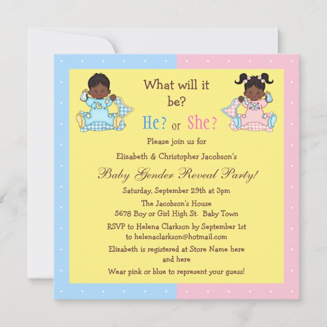 Baby Gender Reveal African American Babies Invitation (Front)