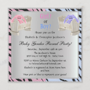 Baby Gender Reveal Animal Print, Bunnies & Cribs Invitation