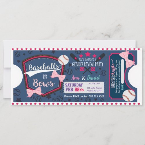 Baby gender reveal Baseballs or Bows diaper raffle Invitation