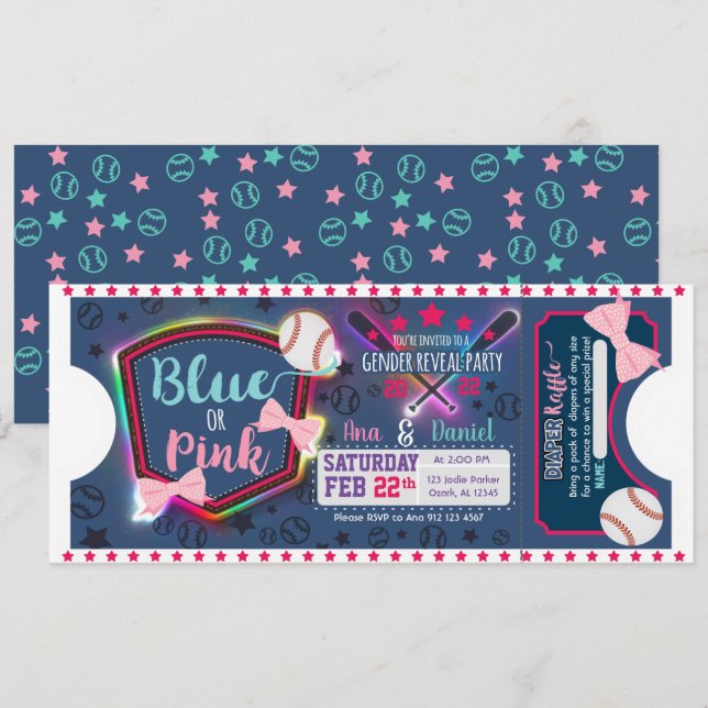 Baby gender reveal - Baseballs or Bows Invitation (Front/Back)