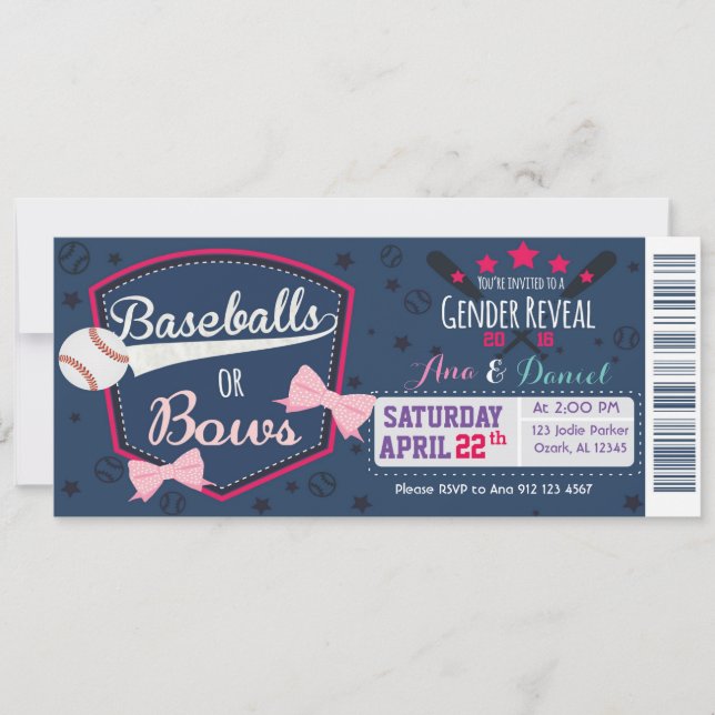Baby gender reveal - Baseballs or Bows Invitation (Front)