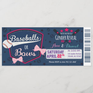 Baby gender reveal - Baseballs or Bows Invitation