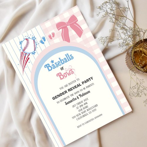 Baby gender reveal Baseballs or Bows Invitation