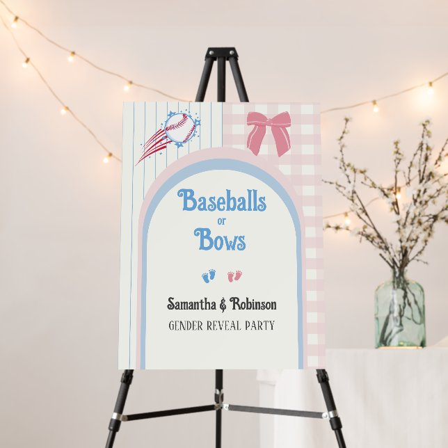 Baby gender reveal Baseballs or Bows Welcome Sign (In Situ (Stand))
