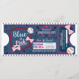Baby gender reveal blue or pink diaper raffle invitation