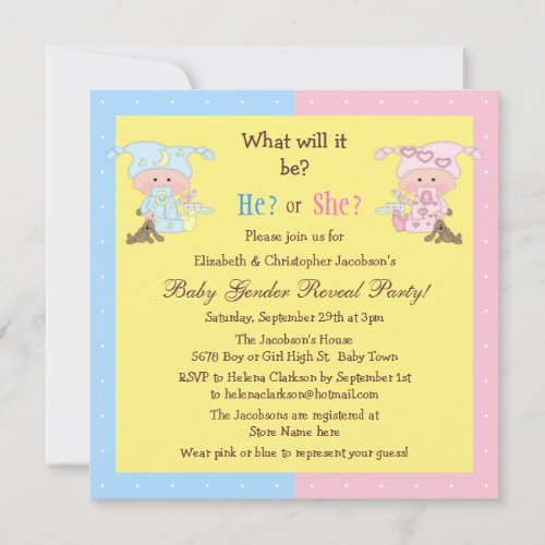 Baby Gender Reveal Cute Babies &amp; Bunnies Announcements