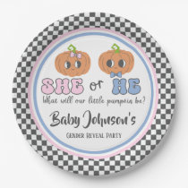 Baby Gender Reveal - Cute Groovy Pumpkins Paper Plates