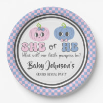 Baby Gender Reveal - Cute Groovy Pumpkins Paper Plates