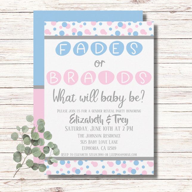 Baby Gender Reveal - Fades or Braids Invitation (Creator Uploaded)