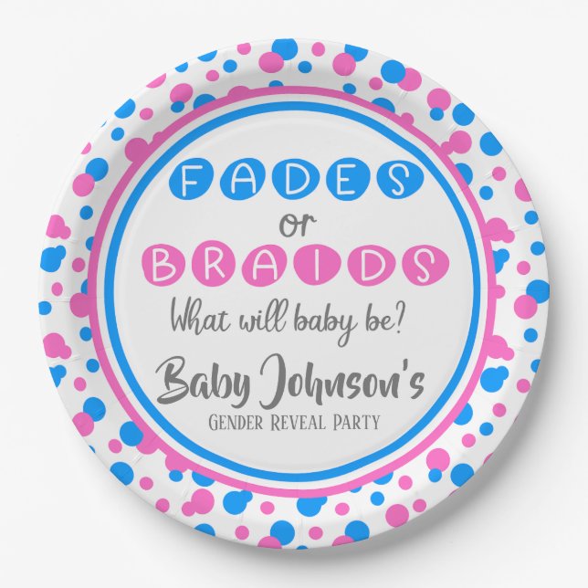 Baby Gender Reveal - Fades or Braids Paper Plates (Front)