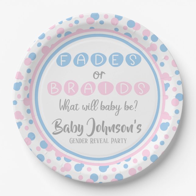 Baby Gender Reveal - Fades or Braids Paper Plates (Front)