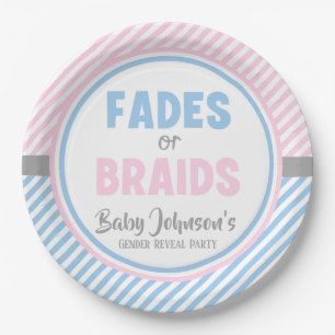 Baby Gender Reveal - Fades or Braids Paper Plates