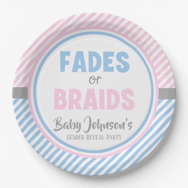 Baby Gender Reveal - Fades or Braids Paper Plates (Front)