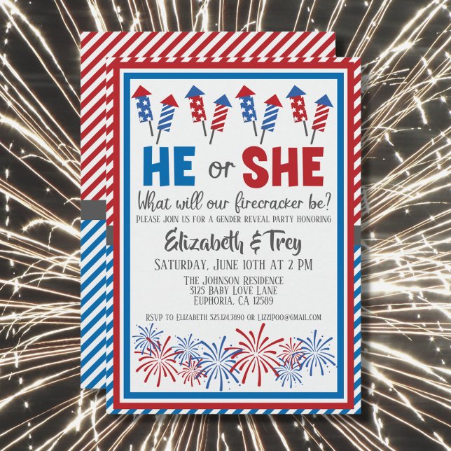 Baby Gender Reveal - Firecracker 4th of July Invitation (Creator Uploaded)
