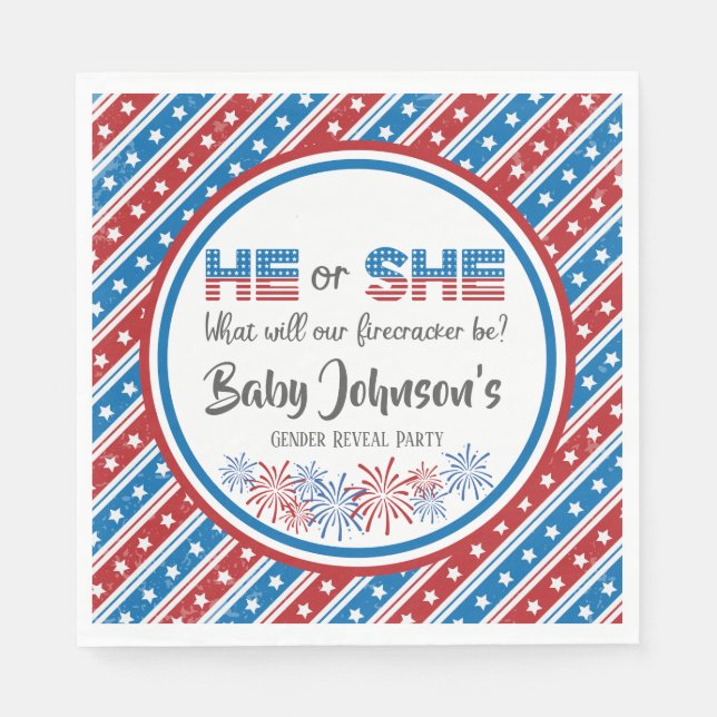 Baby Gender Reveal - Firecracker 4th of July Napkins (Front)