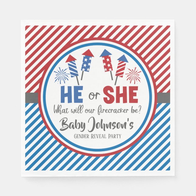 Baby Gender Reveal - Firecracker 4th of July Napkins (Front)