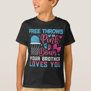 Baby Gender Reveal Free Throws Pink Bows Brother T-Shirt