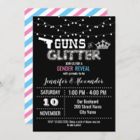 Baby Gender Reveal Guns or Glitter Invitation