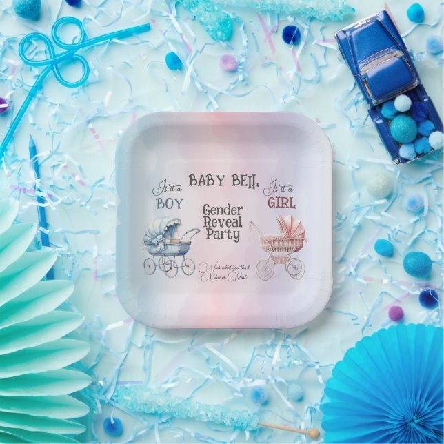 Baby Gender Reveal Invitation Paper Plates (Party)