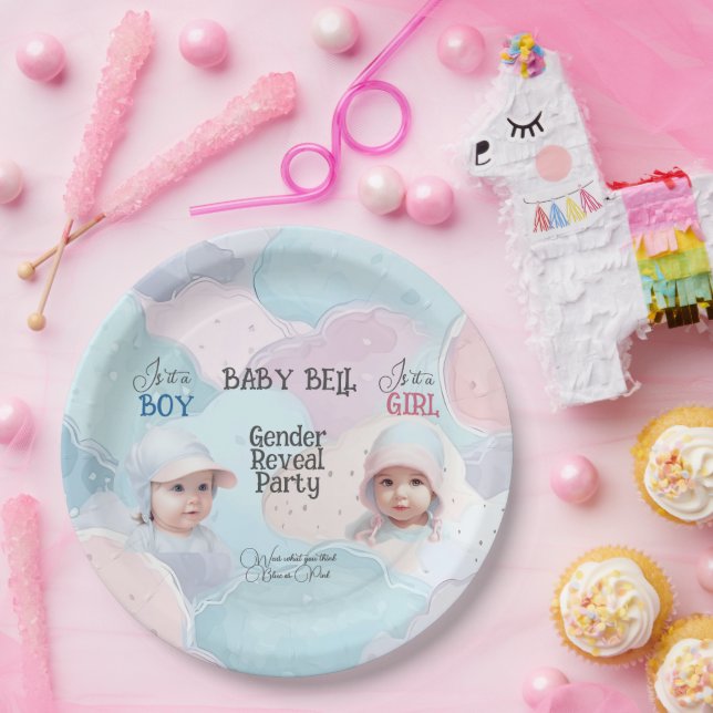 Baby Gender Reveal Invitation Paper Plates (Party)