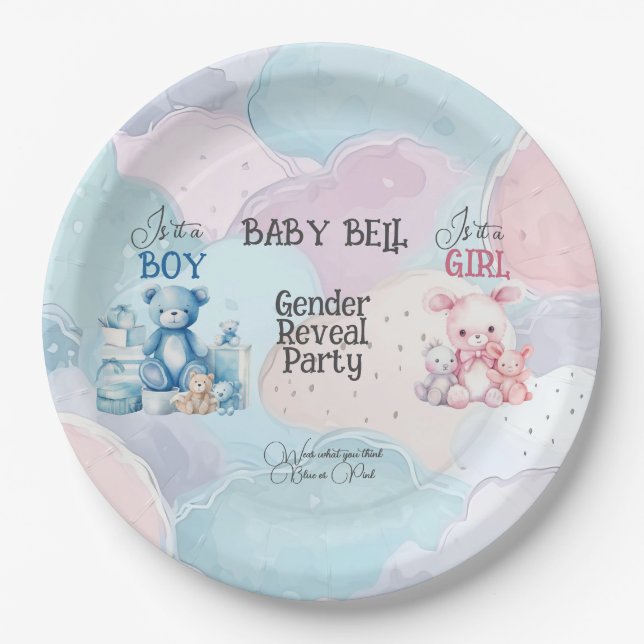 Baby Gender Reveal Invitation Paper Plates (Front)