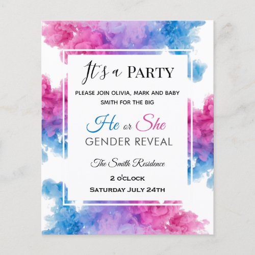 Baby gender reveal invitation Pink Blue Smoke