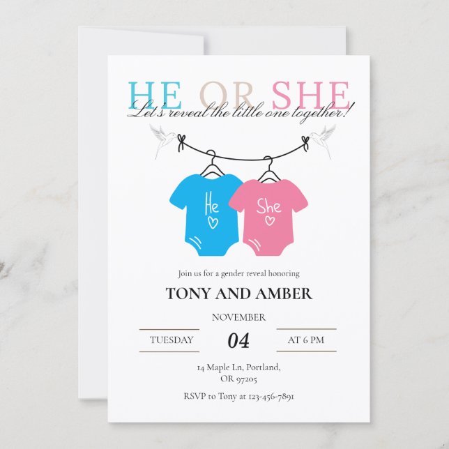 Baby Gender Reveal Invitation | Simple Modern (Front)