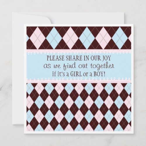 Baby Gender Reveal Party in Pink &amp; Blue Argyle Custom Invite