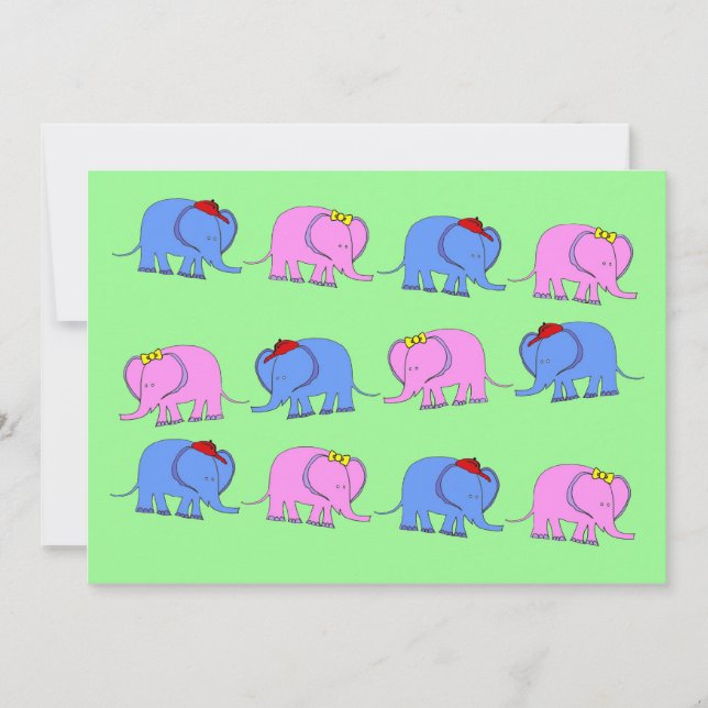 Baby Gender Reveal Party Invitation, Elephants Invitation (Front)
