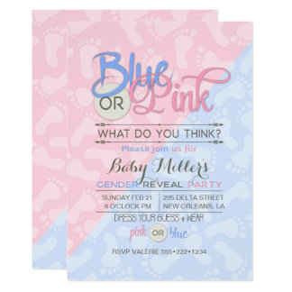 Baby Gender Reveal Party Pink Blue Footprint Card