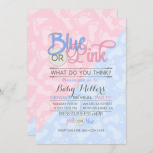 Baby Gender Reveal Party Pink Blue Footprint Invitation