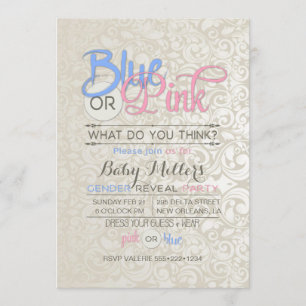 Baby Gender Reveal Party Satin Damask Invitation