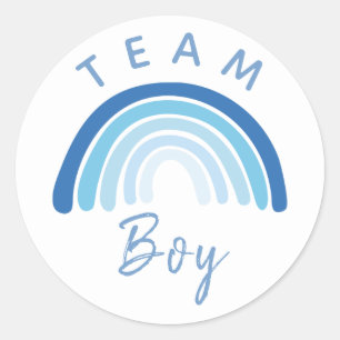 Baby Gender Reveal Party Team Blue Boy Rainbow Classic Round Sticker