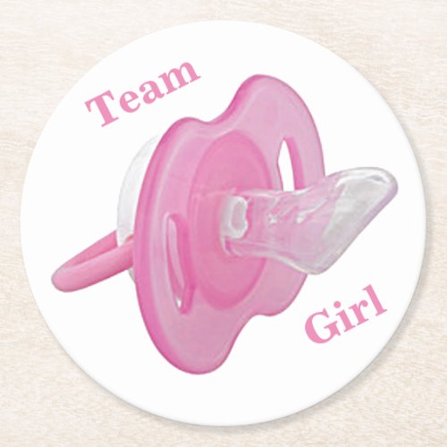 Baby Gender Reveal Party _ Team Girl Round Paper Coaster